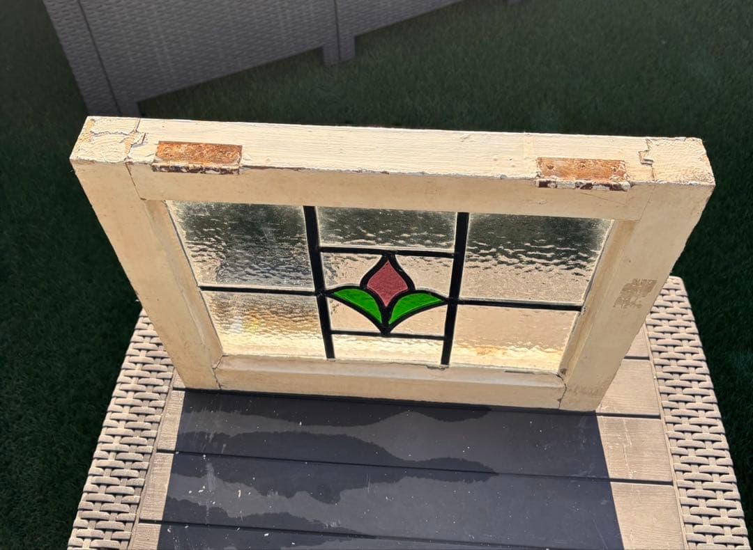 や*ん様 英国アンティーク ステンドグラス 窓枠付きパネル｜イギリス製｜店舗什器
