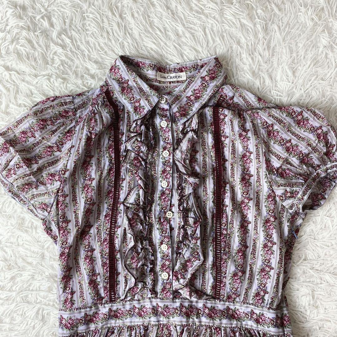 3未使用級！　ロイスクレヨン　バラ柄　アンティーク　フリル　フレア　ワンピース