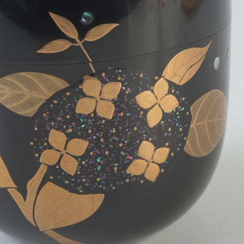 茶道具　加賀蒔絵師　竹内幸斎作　螺鈿装飾　紫陽花蒔絵　大棗　共箱　V　9879