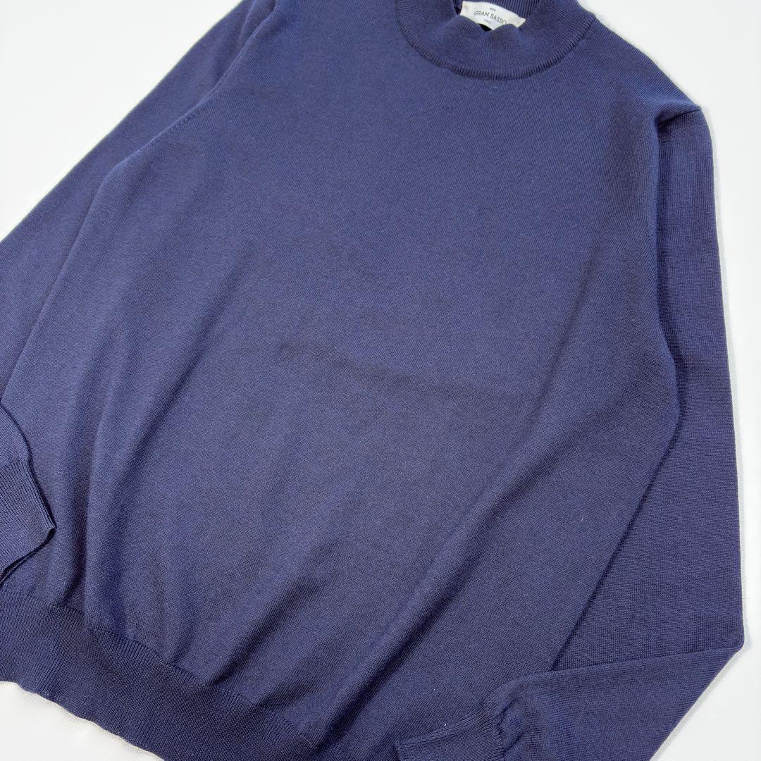 極美 グランサッソ モックネック ニット ネイビー ウール100％ イタリア製