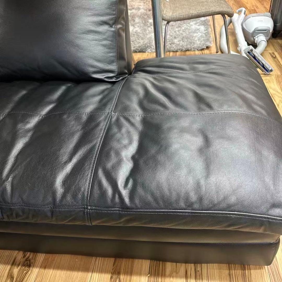 ニトリソファ本革合皮　右カウチ　ブラック3人掛けソファー