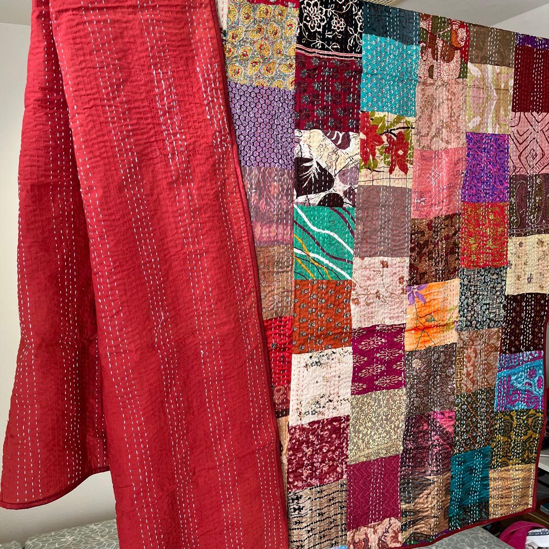 インド　ヴィンテージ　ラリーキルト　カンタキルト　マルチカバー  ベットカバー