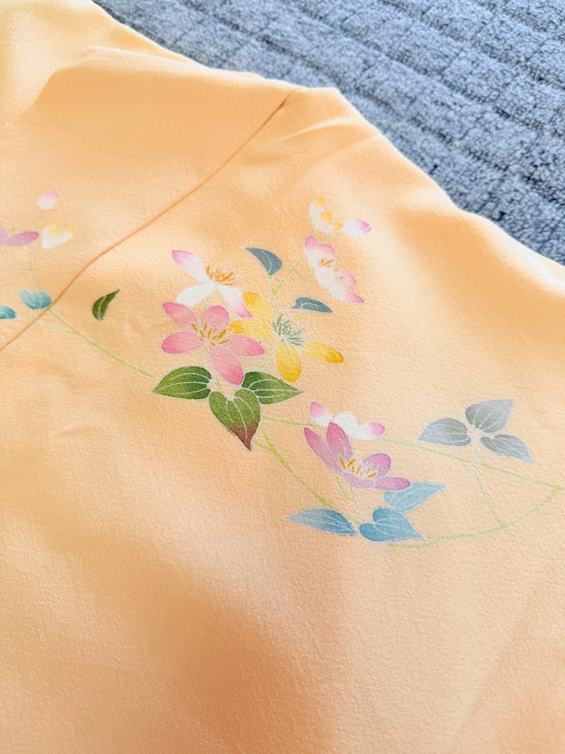 高級 訪問着 正絹 袷 加賀友禅 落款入り 薄オレンジ色 染め分け 約80万円