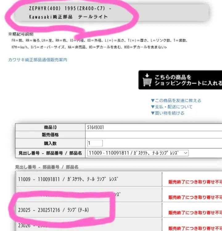 純正廃盤 ゼファー400 テールランプ ブレーキランプ