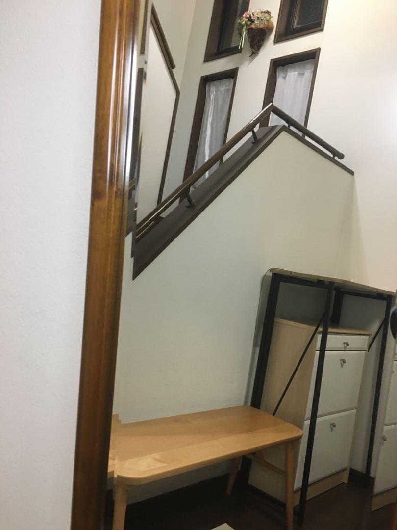 美品 天然木 姿見 鏡 スタンドミラー 面取り鏡 高さ148cm 壁掛けにも対応