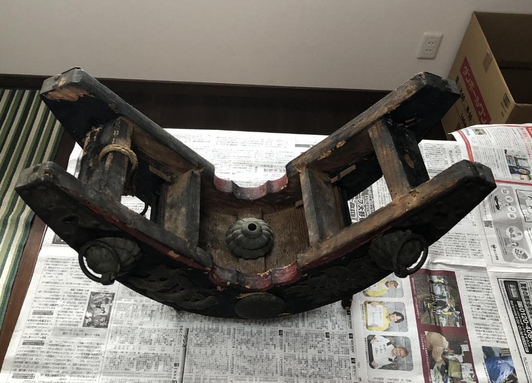 【骨董】龍・鶴図飾金具付き 和鞍（馬鞍）馬具 部品取り #933