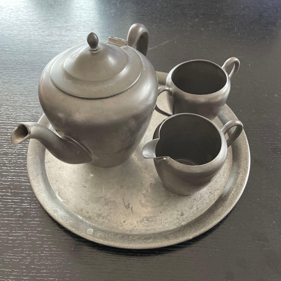 crescent pewter 社　ビンテージ　ピューター製ティーポットセット