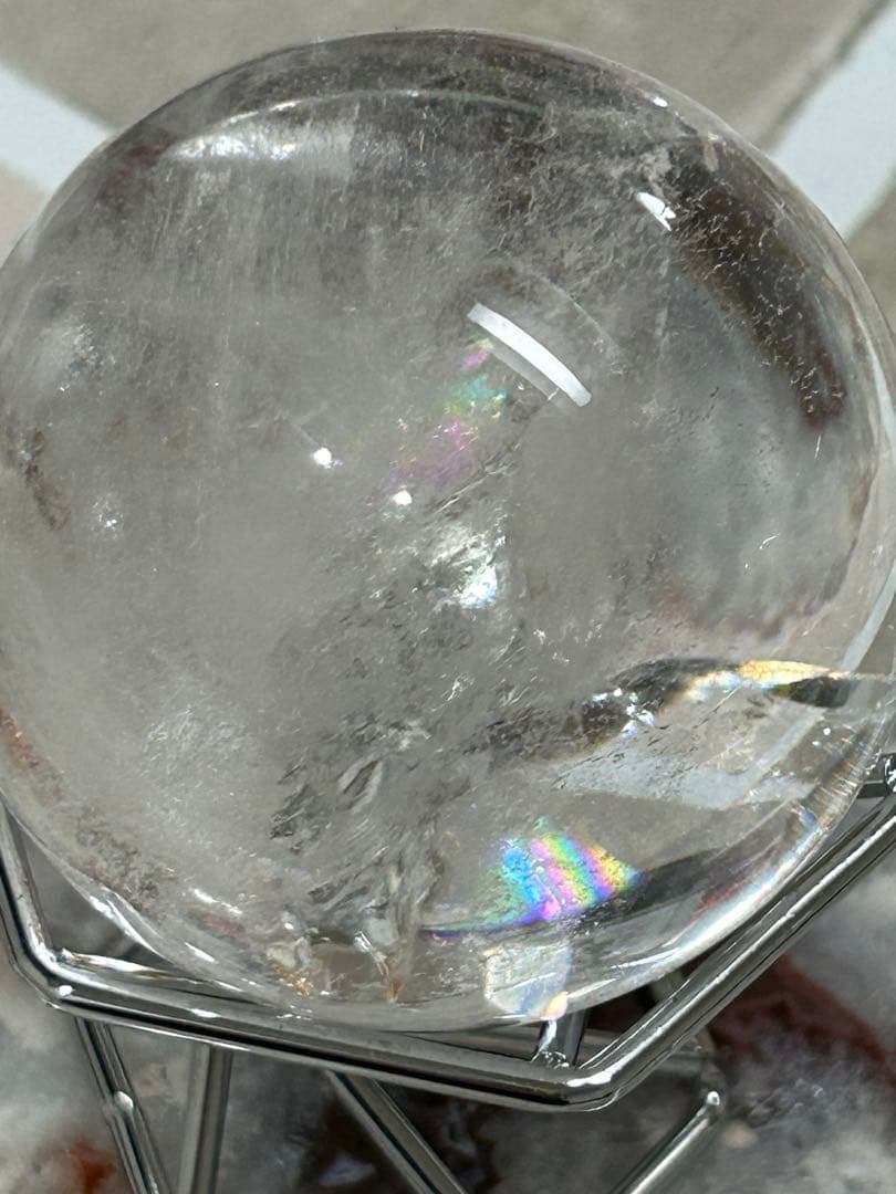 水晶インクォーツ　スフィア　 虹　天然石　置物