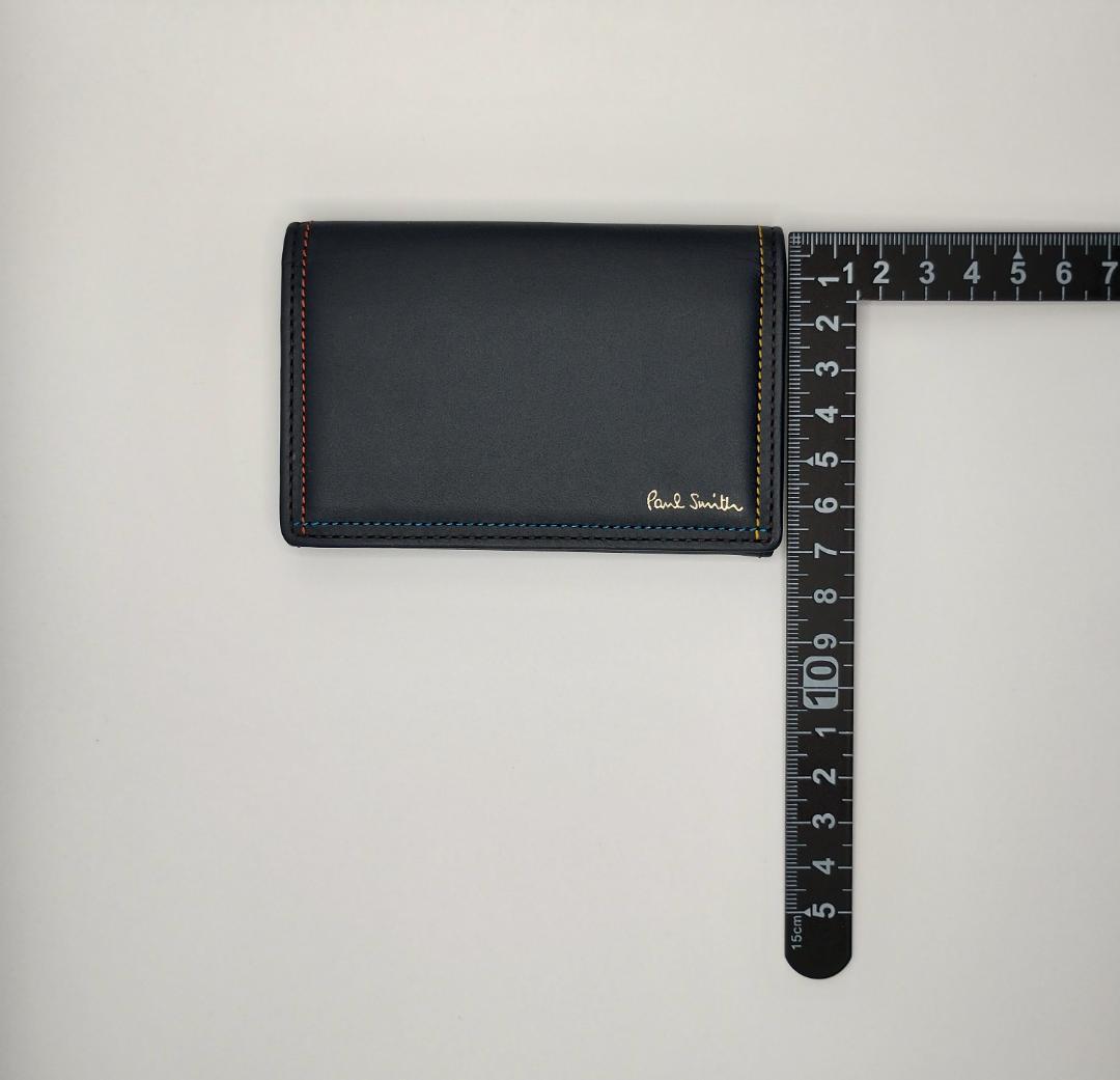 【新品・未使用】 ポールスミス 名刺入れ ネイビー レザー ステッチ箱付き