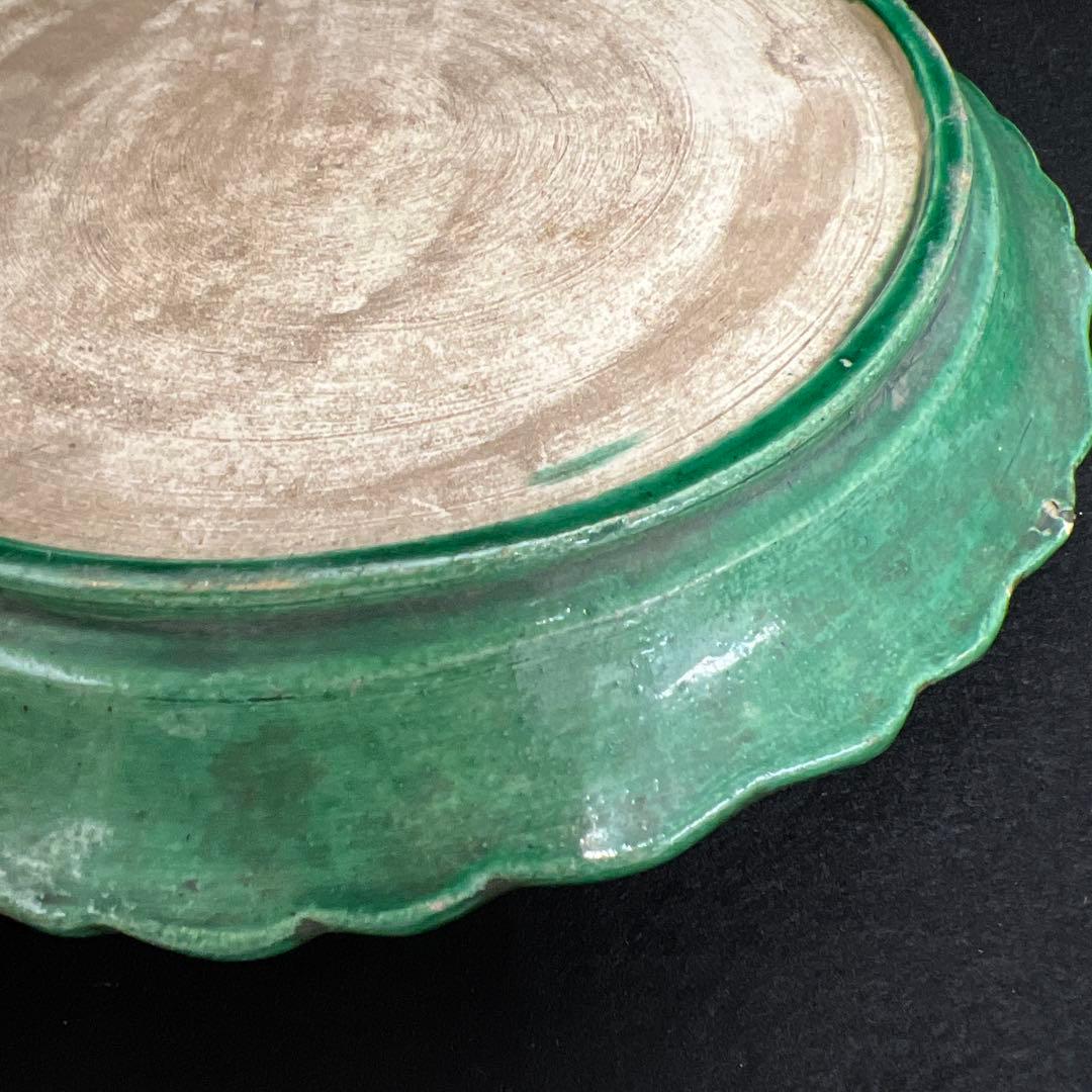 江戸中期　源内焼　椿文中皿　幅約21.5㎝　東Y7-1226☆2Fトコチサ