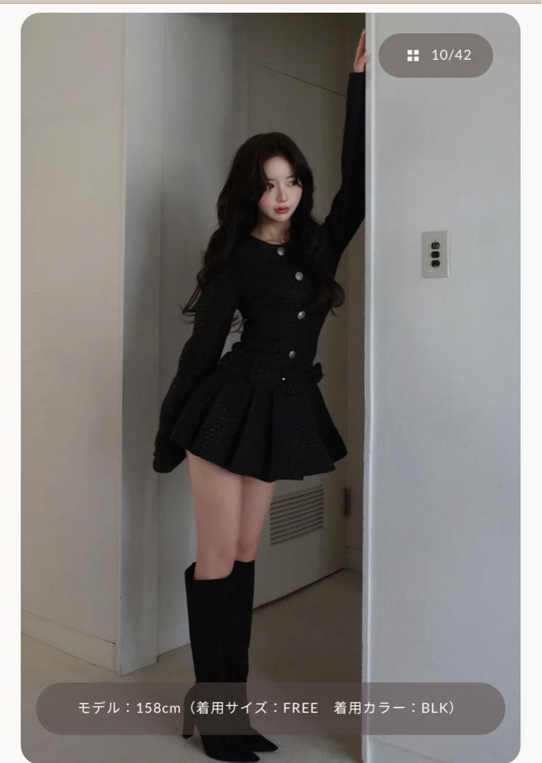 ボックスプリーツツイードミニワンピース　ダーリッチ