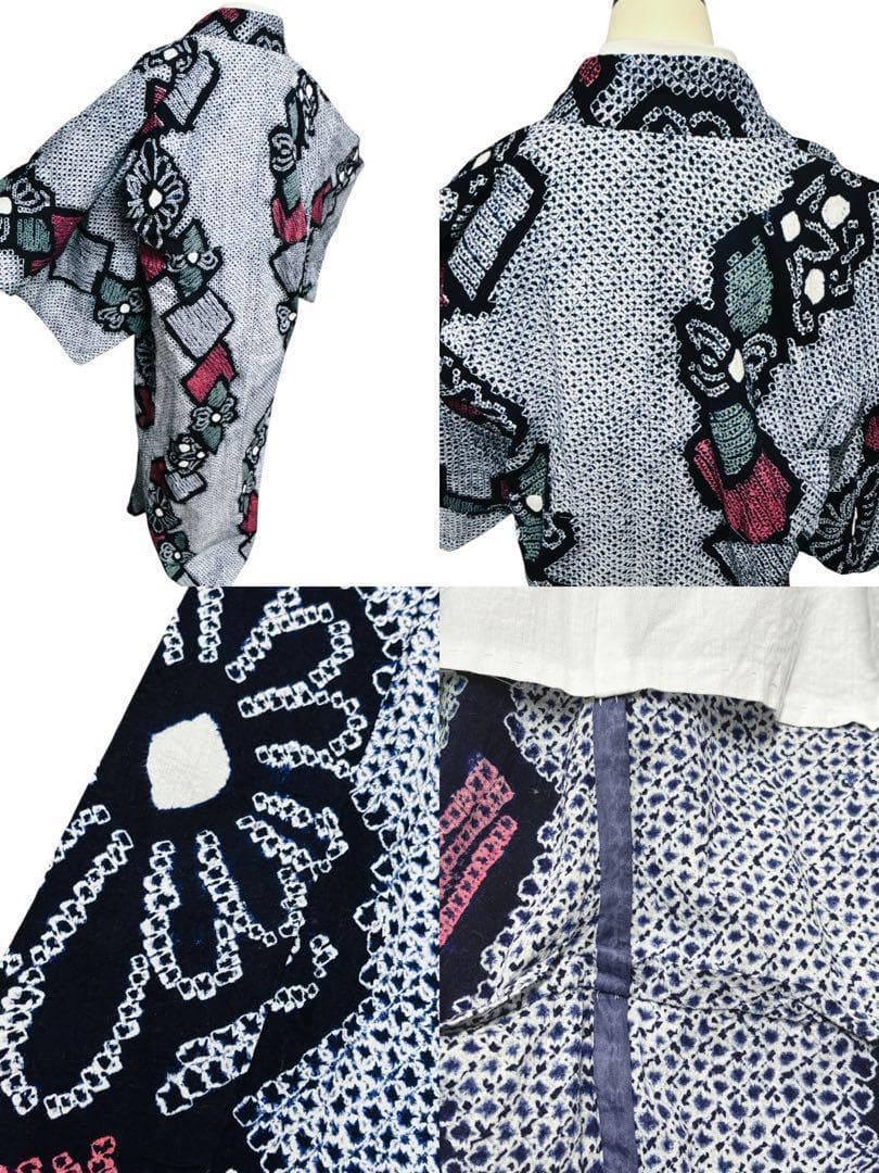 A28 有松鳴海絞り 高級浴衣 花模様　紺青