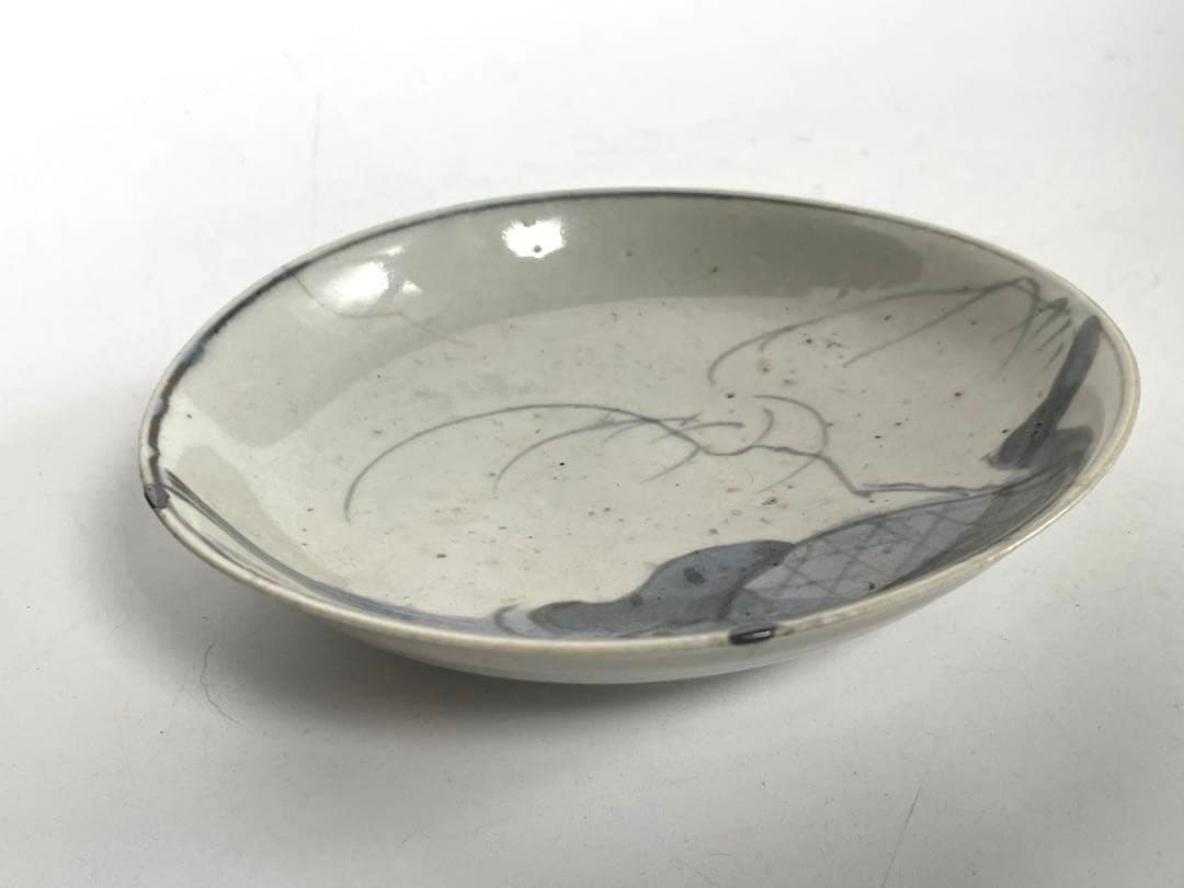 骨董　アンティーク　初期伊万里　蛇籠文様　丸皿　平皿　初期　染付　箱付き