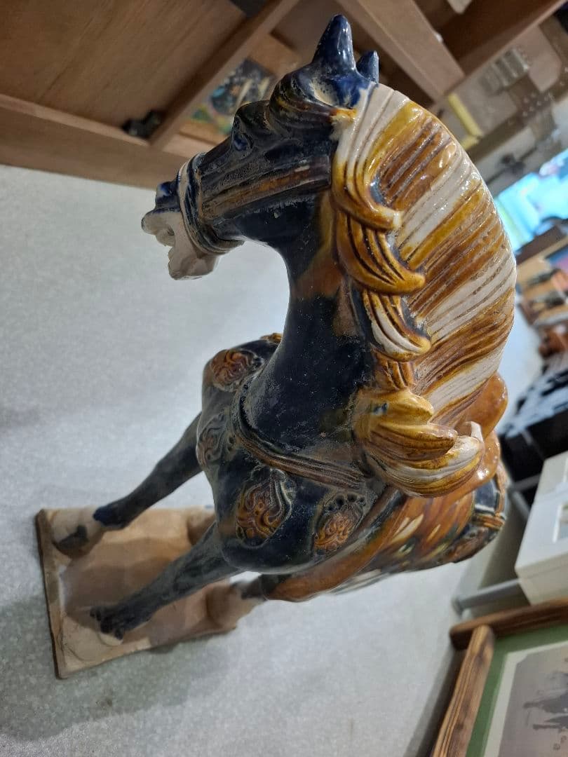 旧豪家蔵出し 唐三彩藍釉戰馬