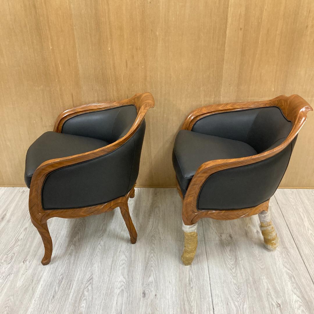 総革　ラウンジソファ　一人掛け　応接　２脚セット B