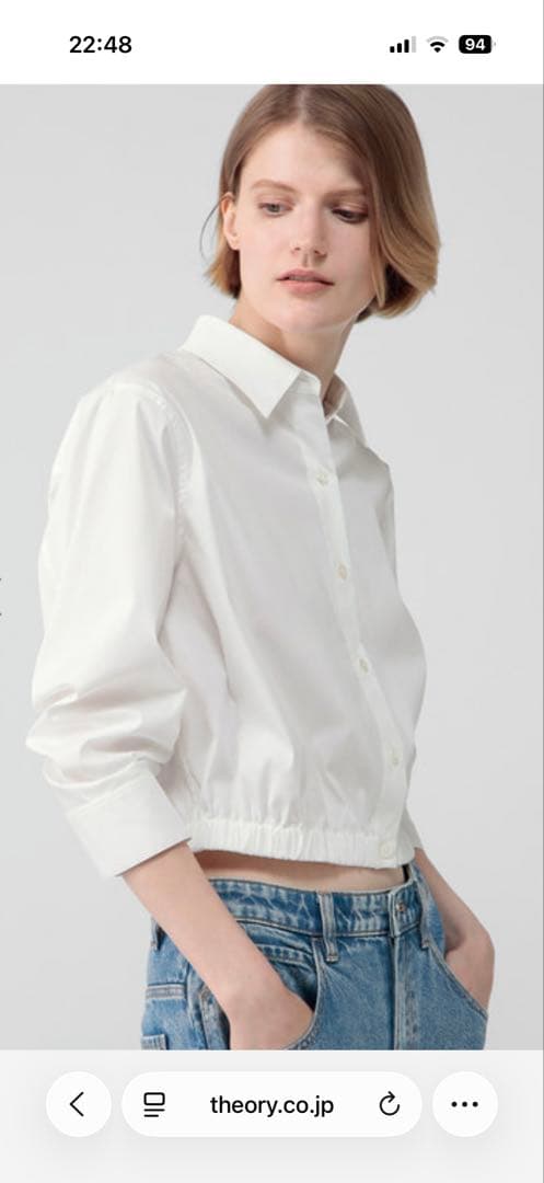 【美品・未使用】theory コットンホワイトクロップドシャツ