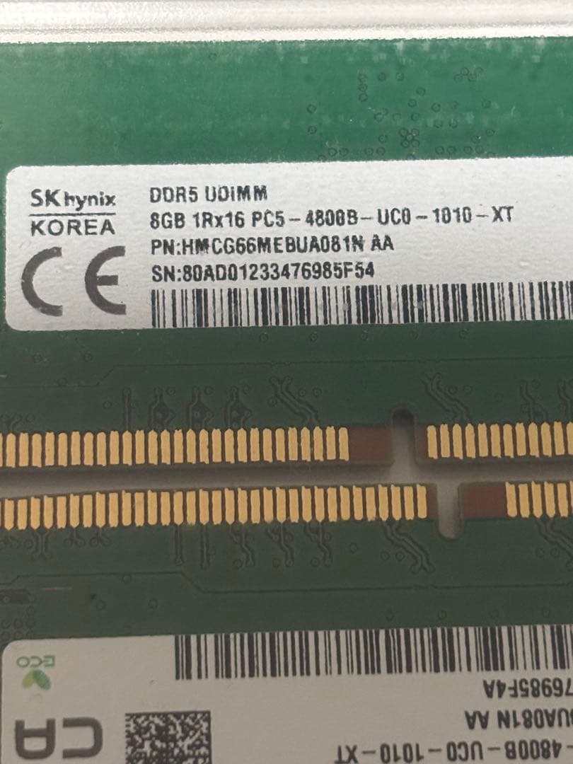 8GB DDR5メモリ PC5-4800B 2枚　16GB