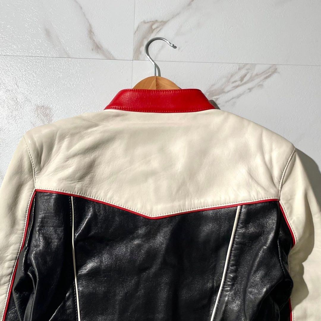 未使用　定価22万　ディーゼル Dロゴ　ライダース　レザージャケット レッド