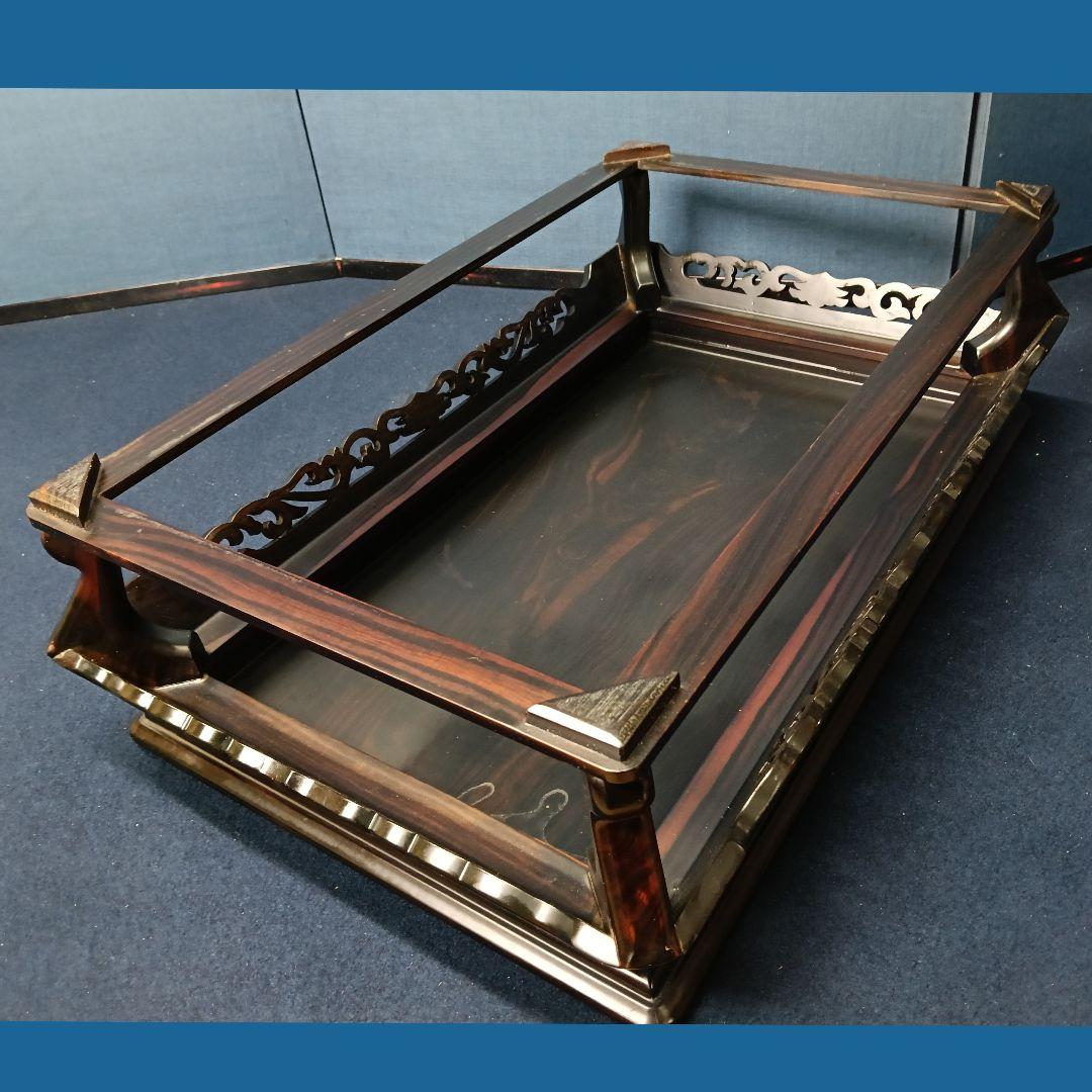 AO36 縞黒檀 平卓 花台 香炉 盆栽台 飾台 透し彫り