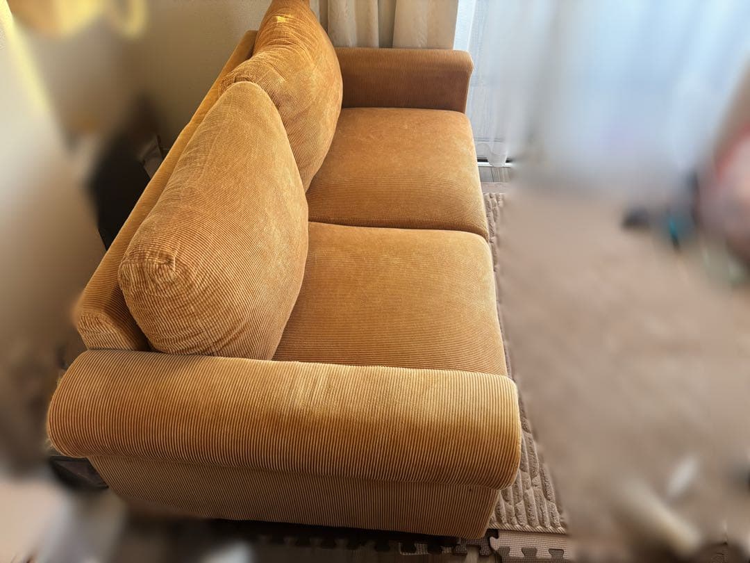 キャメルファブリック2人掛けソファ