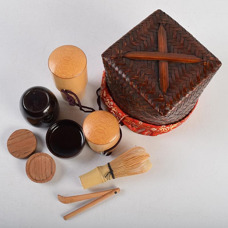 茶道具　御所篭　茶籠　黒楽茶碗　棗など　八点　一式　仕覆付　M　R9459