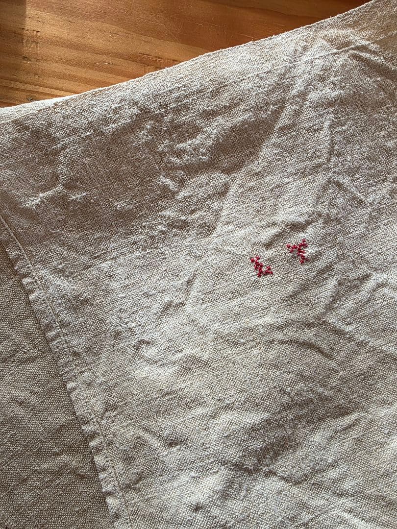 フランスアンティーク 1900年 ホームスパン リネンシーツ　220×230cm