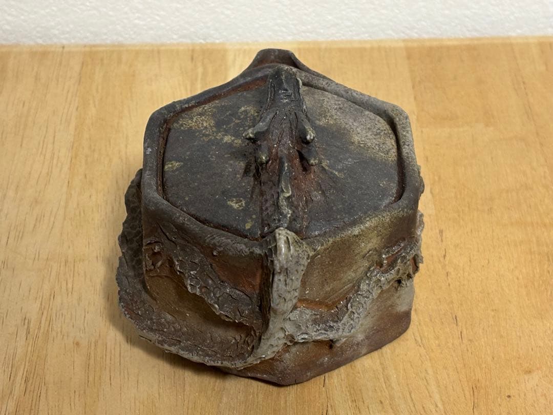 79.備前焼 宝瓶 登り窯 龍 りゅう 六角 手びねり 急須