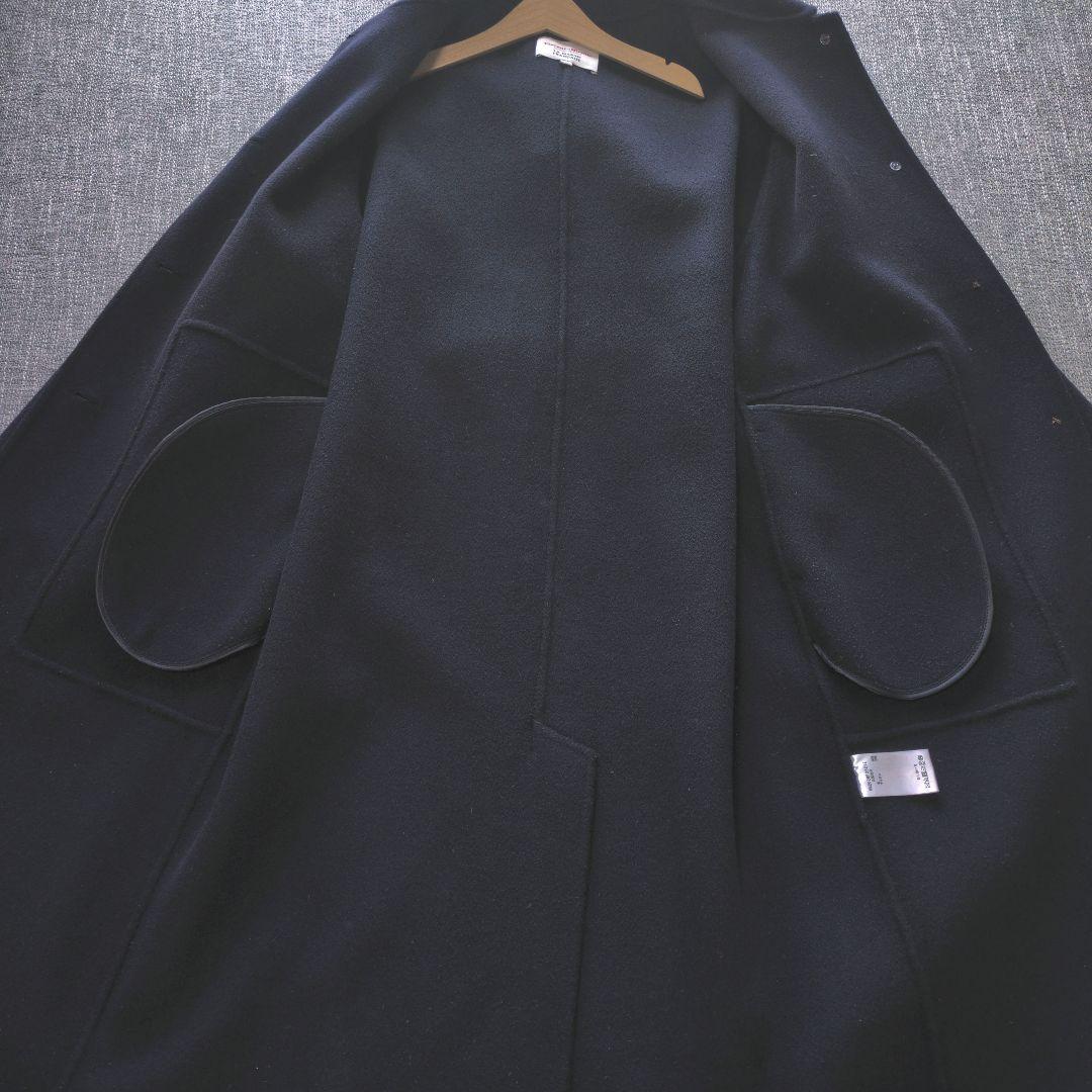 バンソンエミレイユ　ゆったり　ウールリバーコート　ベルト付　バルカラー　ネイビー