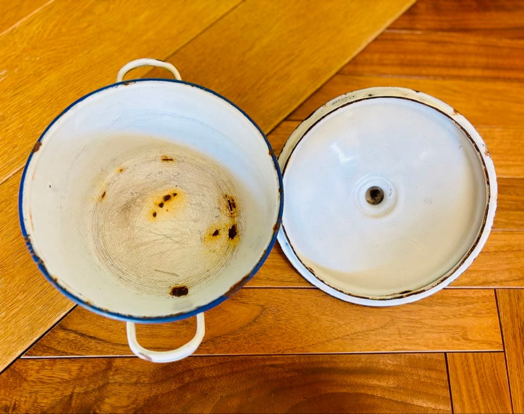 フランスアンティーク ホーロー パンジーの小さなお鍋 イエロー