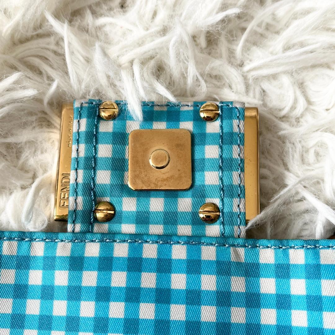 FENDI ウエストバッグ 水色 チェック柄 ショルダーバッグ ライトブルー
