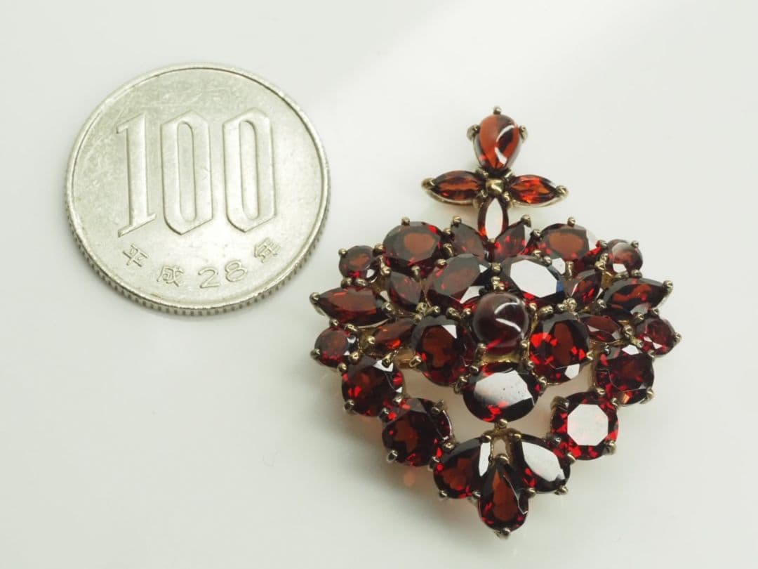 碌山　ロクザン　素敵な天然ボヘミアンガーネットブローチ&ペンダントトップシルバー