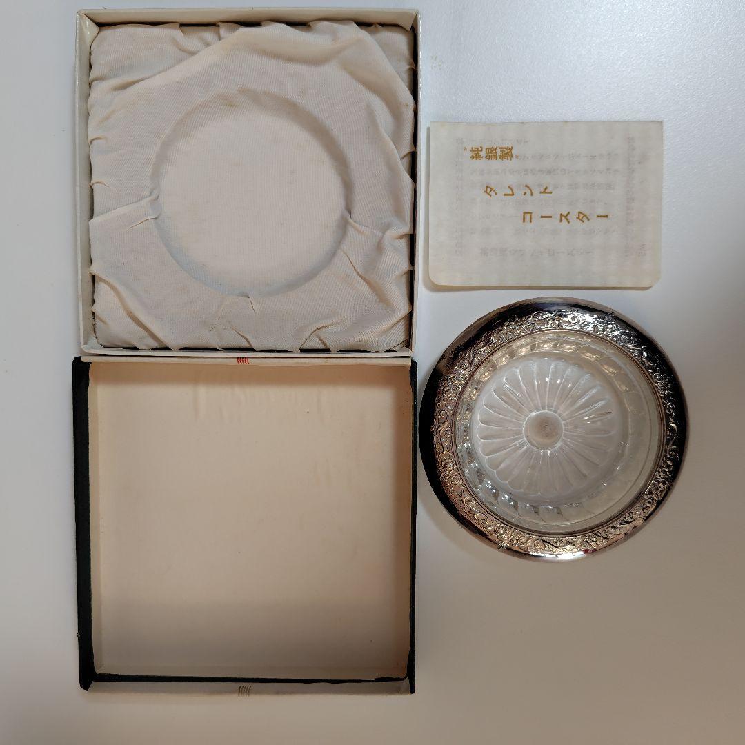 純銀製　皿　昭和レトロ　銘々皿 小皿 受皿 小物入れ　純銀×ガラス製　120g