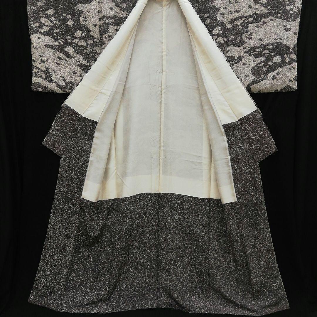 小紋(袷)　(たたき染め　流氷紋様　個性的　モノトーン　作家　上質ちりめん)