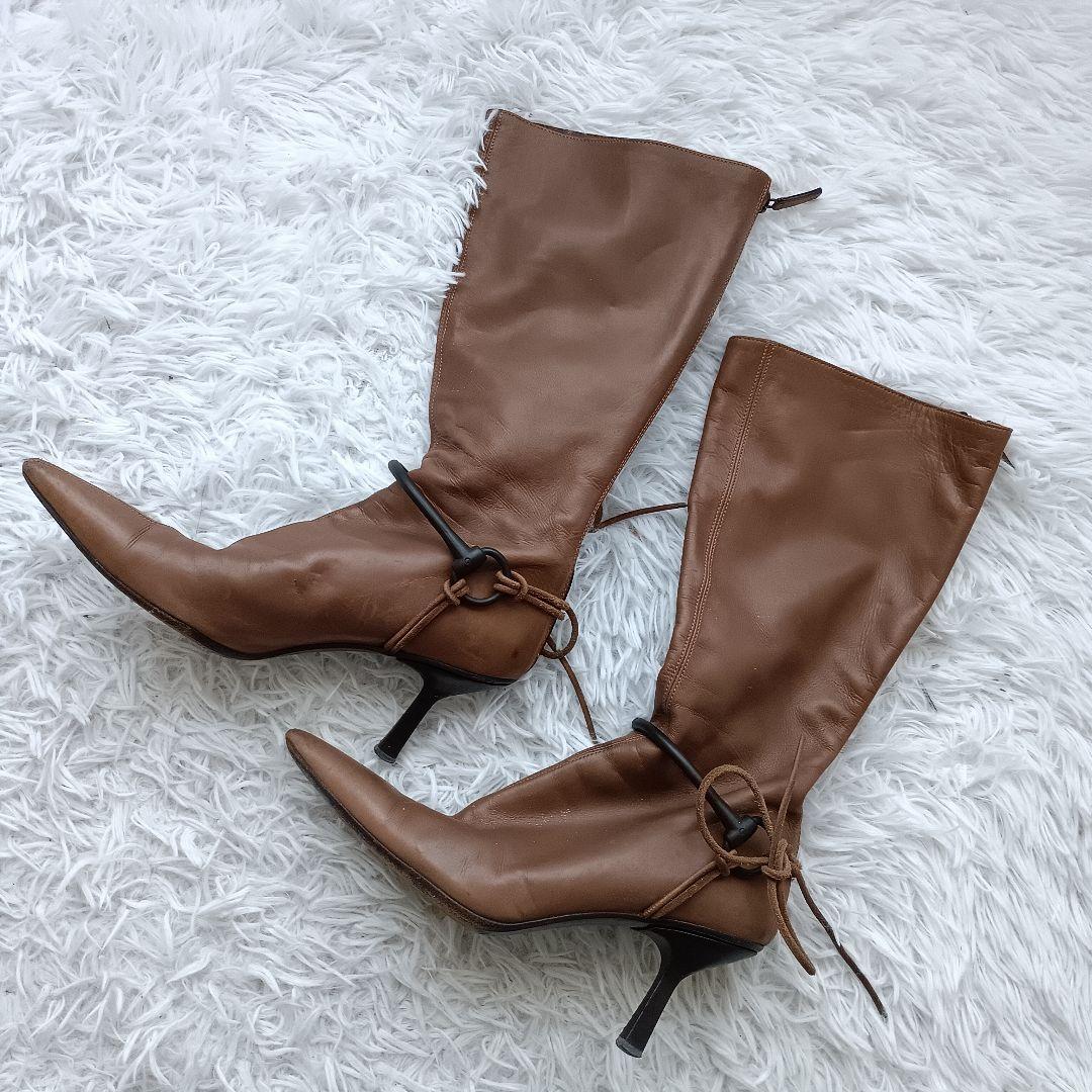 レア GUCCI グッチ ブーツ ポインテッドトゥ ヒール ミドル 51/2c