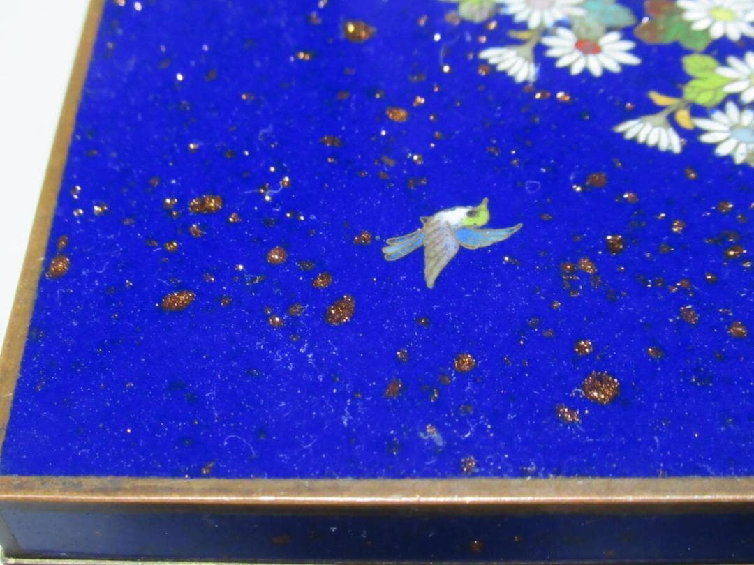 美品 希少 大正時代◆京七宝 稲葉七宝 内銀鍍銀 外観(小鳥/小菊図) 小物入れ