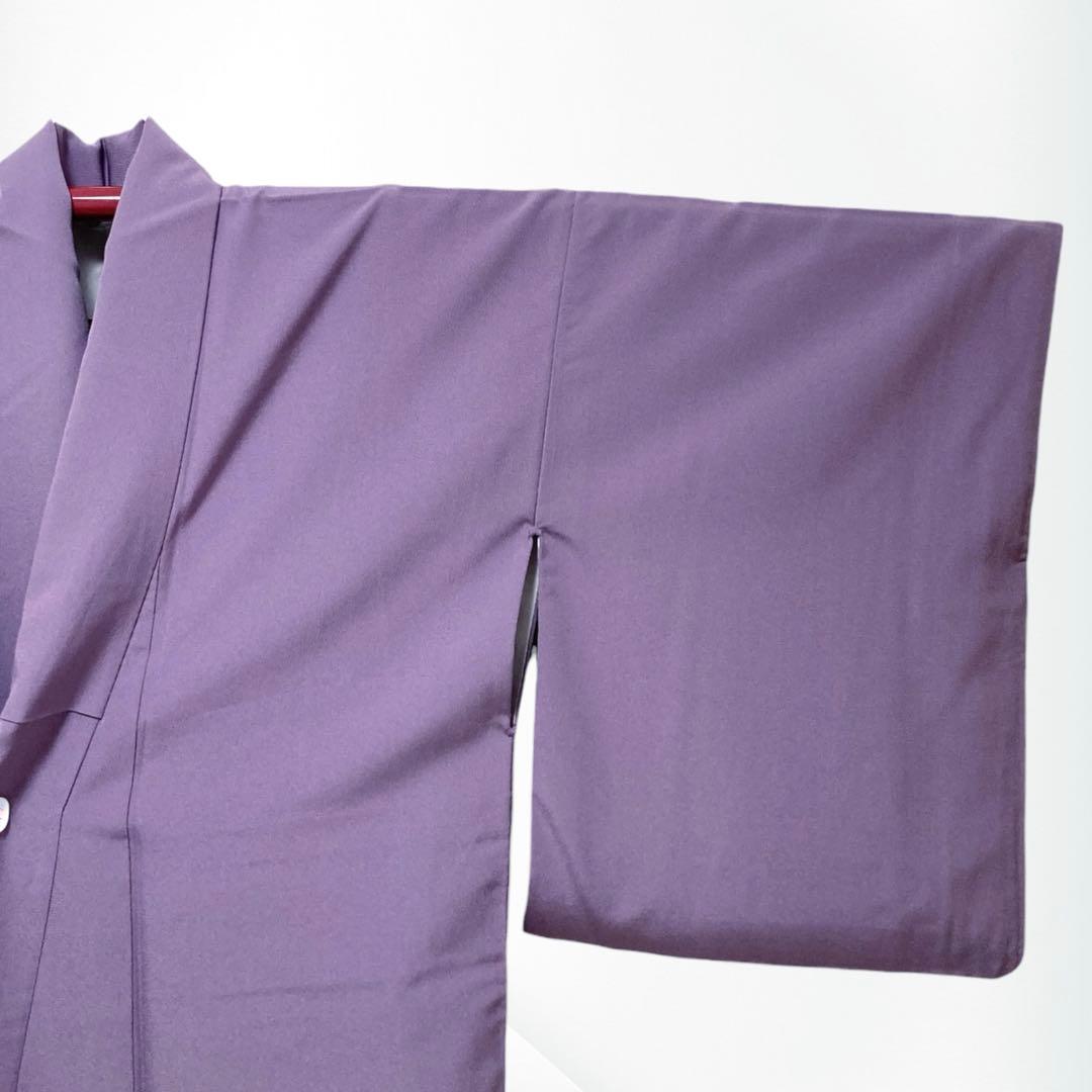 【良品✨】東レシルック　洗える着物　色無地　くすみの紫色　紋付　手縫い仕立てL4