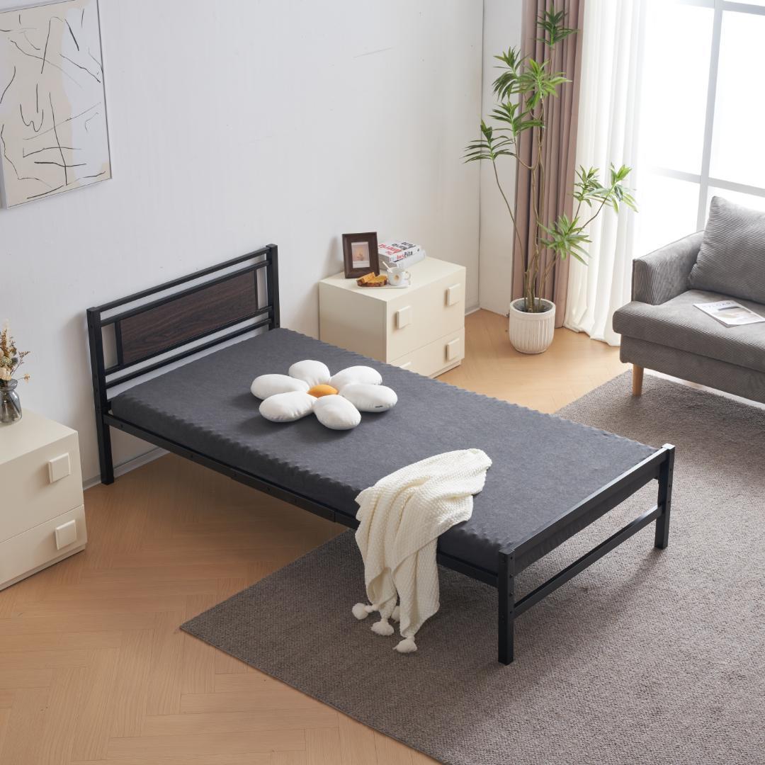 【ブラック】パイプベッド シングル ベッド 宮 三段階高さ調整可 スチール 耐震