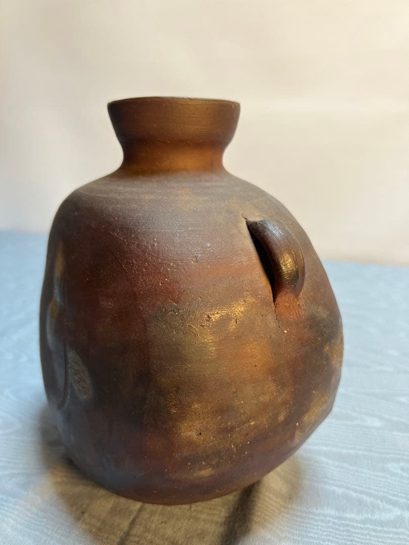 備前焼「利陶苑」陶弘 造　耳付き花瓶