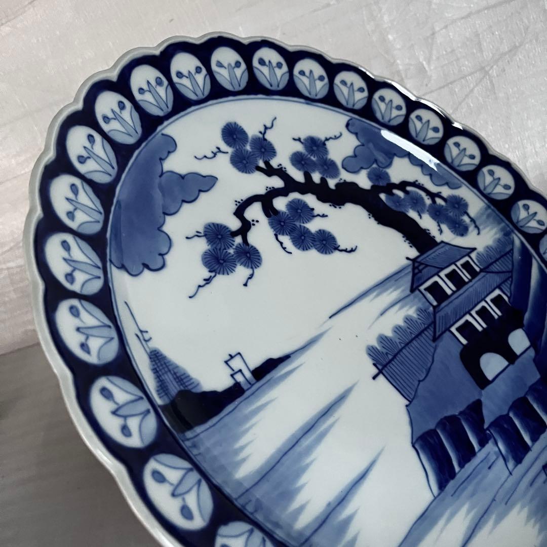 アンティーク　特大　大皿　古伊万里　染付　江戸時代　深みのある藍色