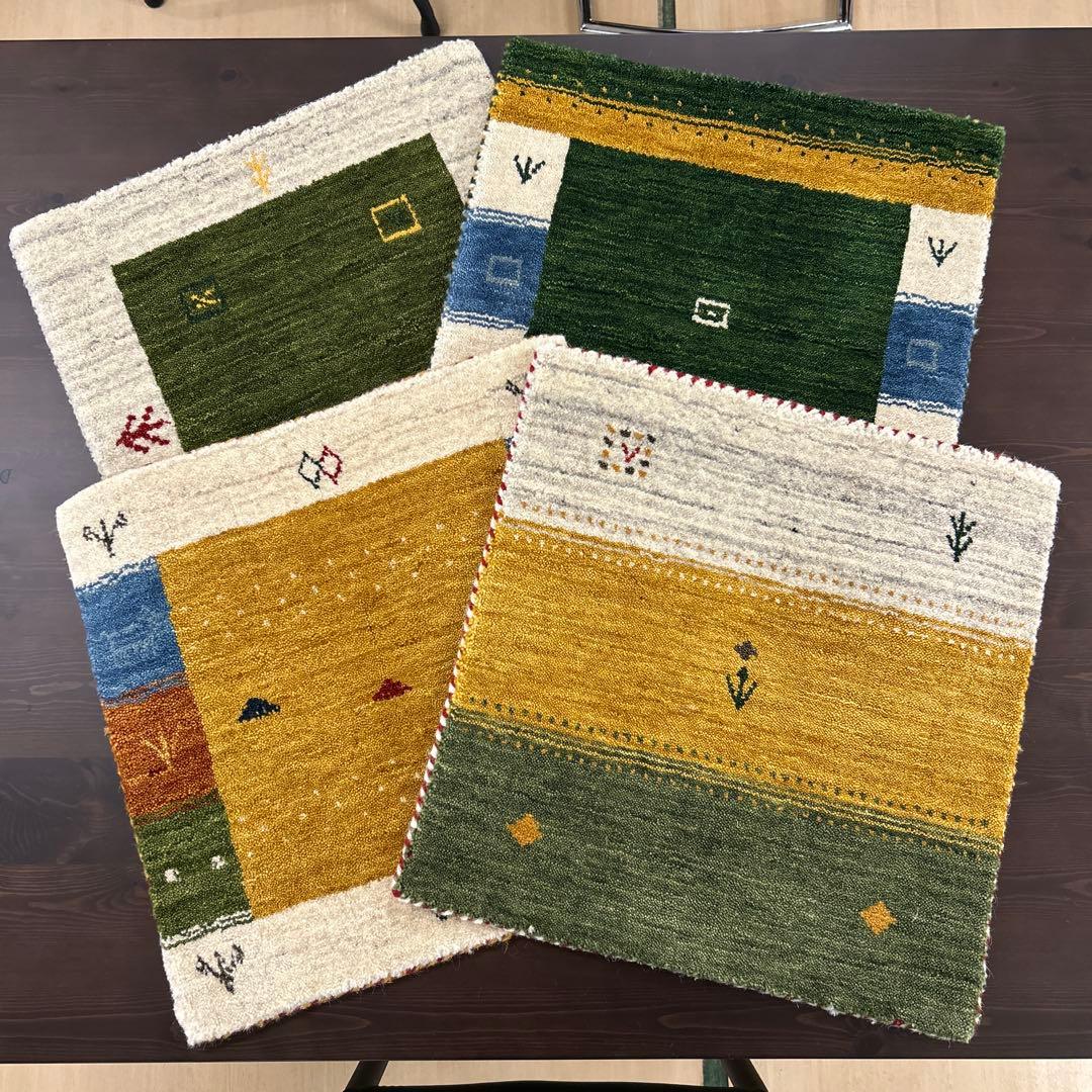 新品未使用☆インドギャべ チェアマット 座布団 40×40cm 4枚組 ギャッベ