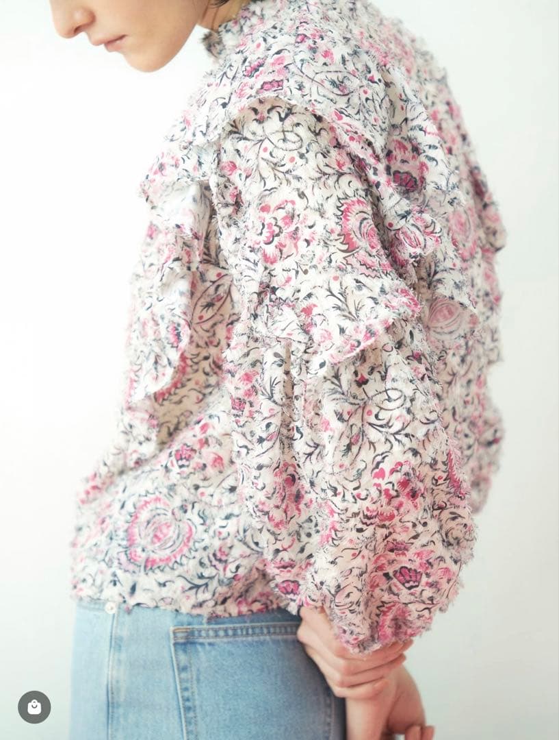 SOULEIADO フリルブラウス ピンク ラメ 36 花柄 トゥモローランド