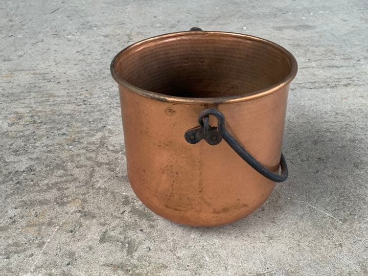 フランス ブロカント 純銅 打ち出し 大型 肉厚 銅鍋 直経 42cm 古道具