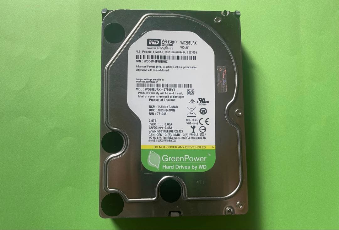 【使用時間０H】DIGA換装用 2TB 3.5インチ WD20EURX