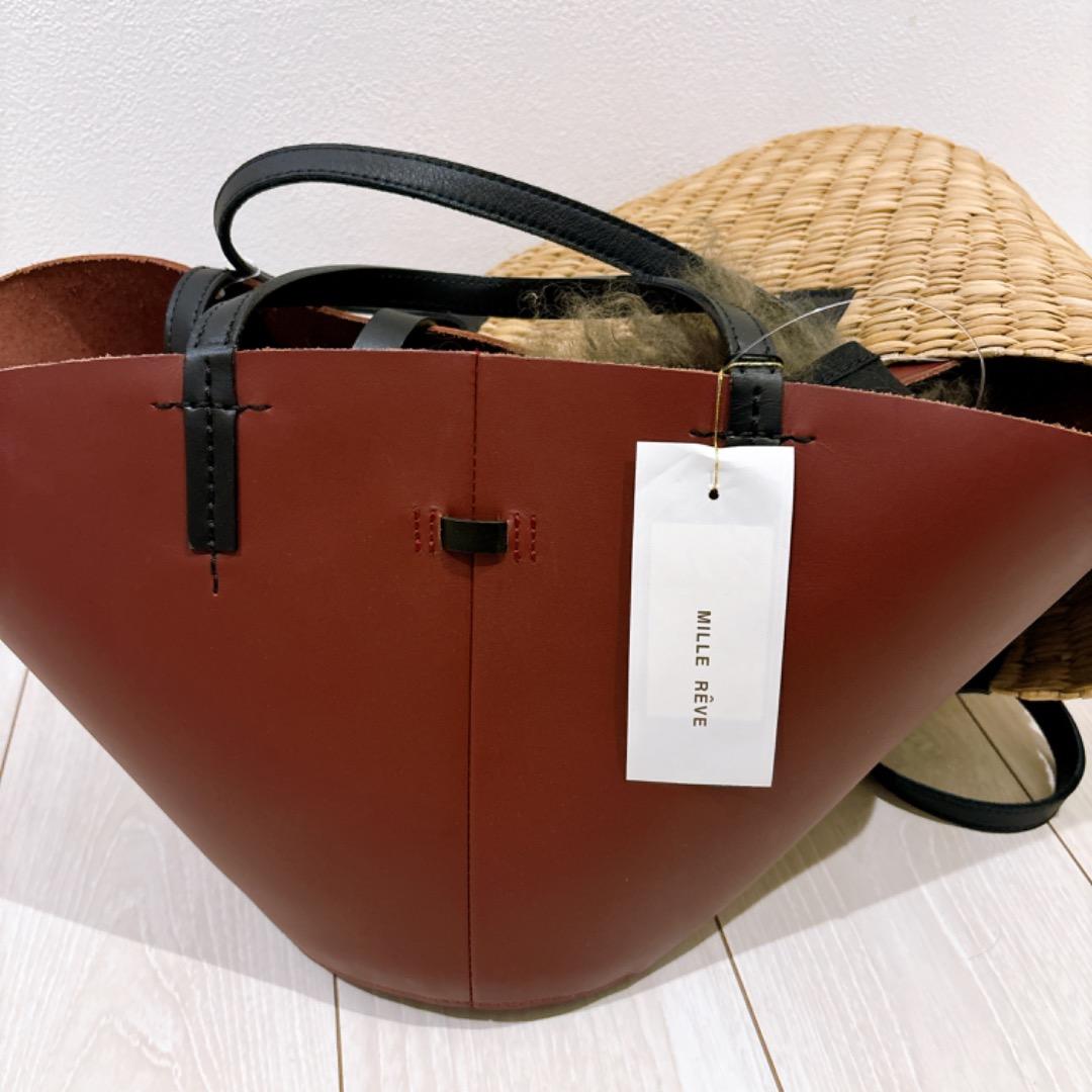 【新品】ikot イコット レザートートバッグかごバッグ2way ファーフラップ