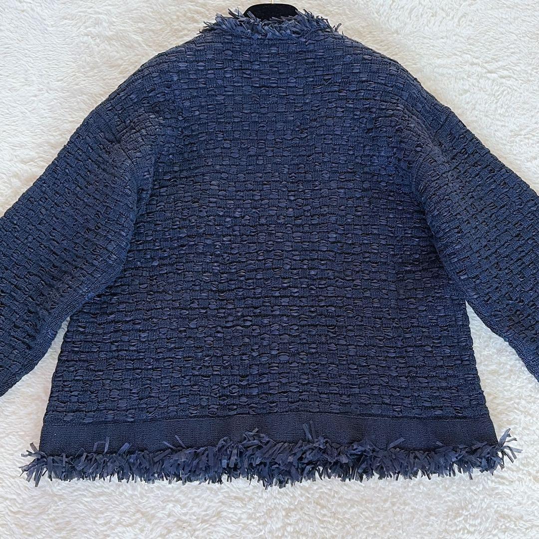 美品✨【イエナ】ノーカラーツイードニットジャケット 金ボタン ネイビー 23SS