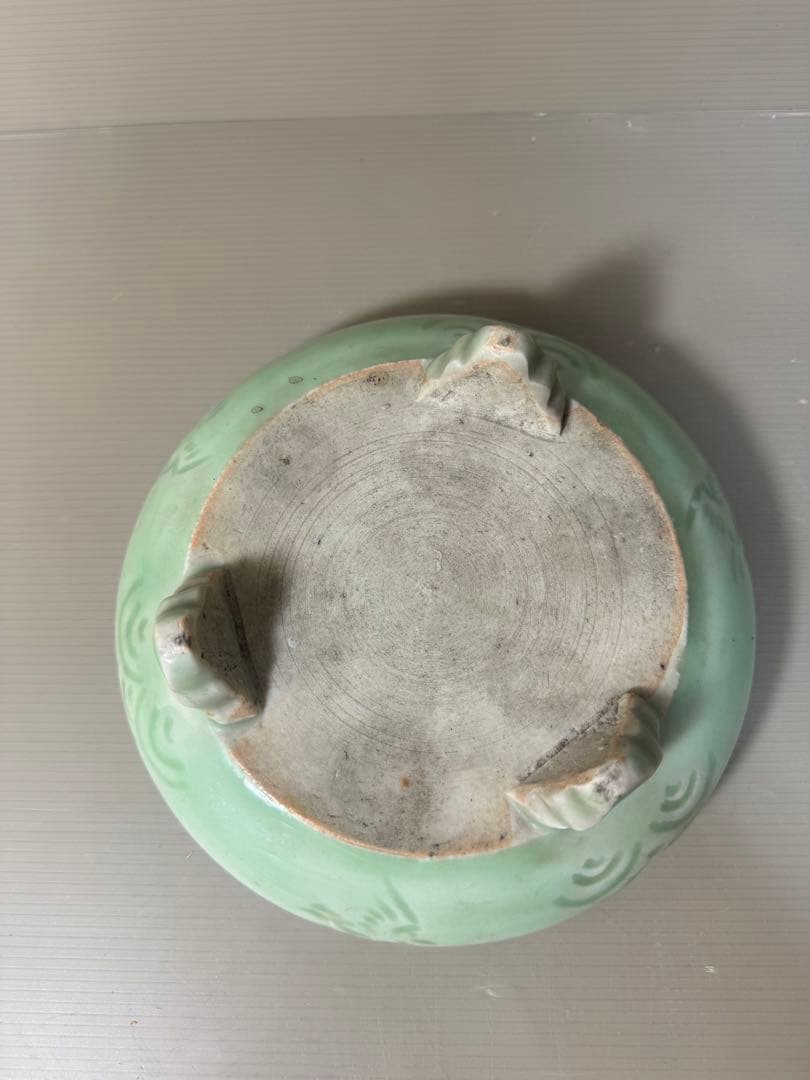 2420 古美術　青磁　三足　菓子鉢　時代物