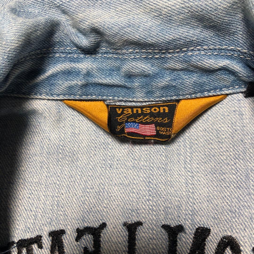 即納　vanson 刺繍入りライトブルー　デニムつなぎ　オールイン