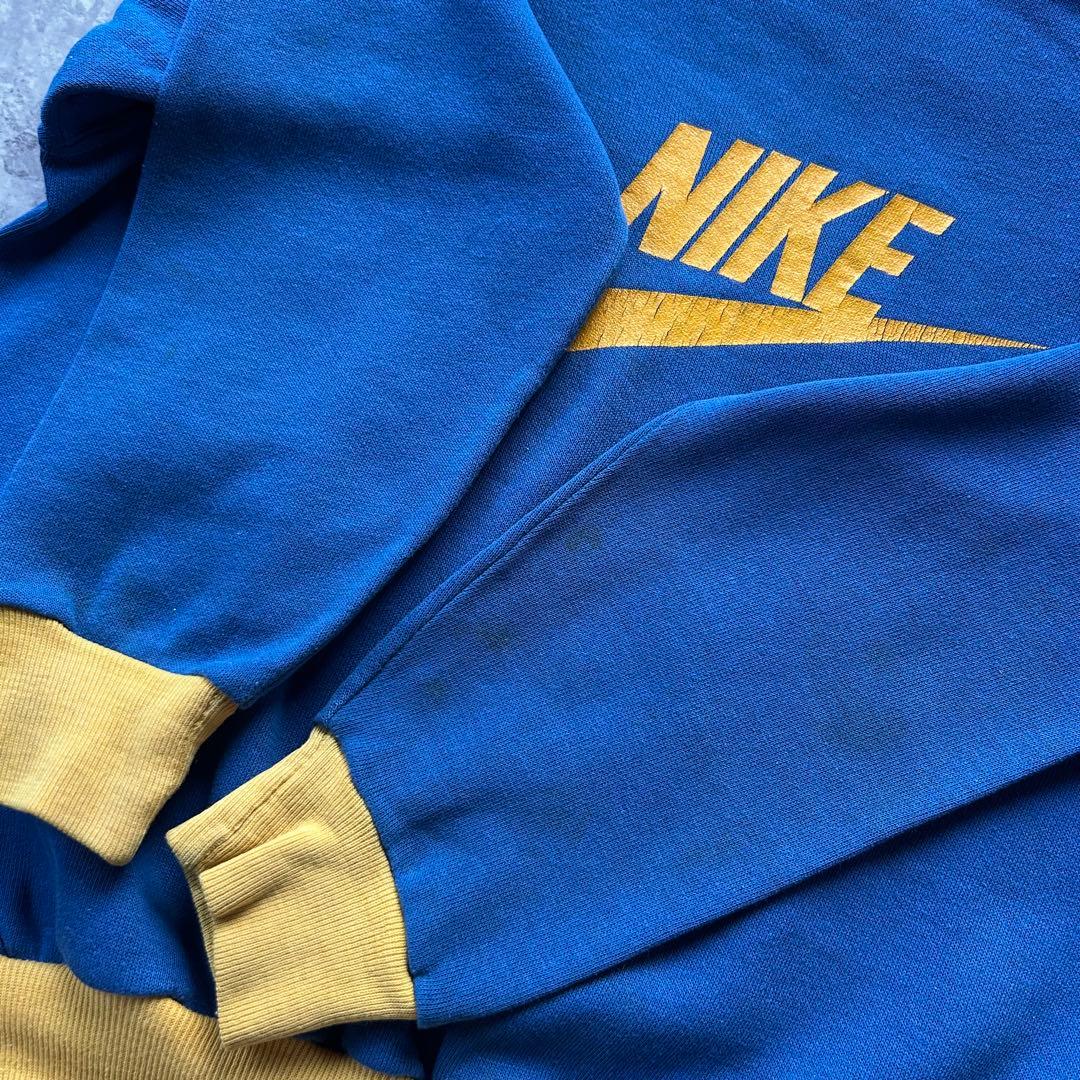 70s NIKE ナイキ ツートンスウェット USA製 XL ブルー×イエロー