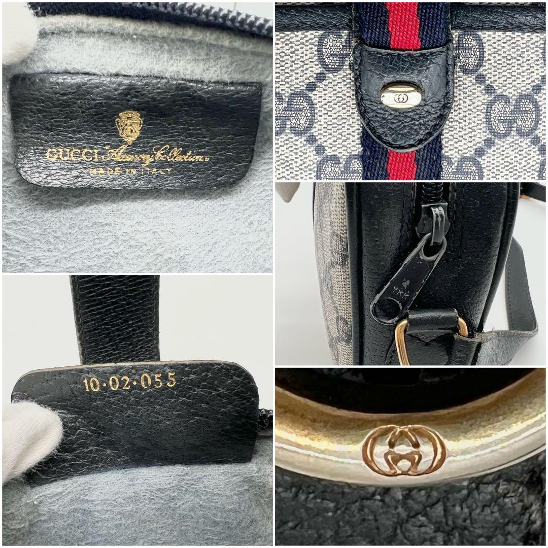 GUCCI シェリーライン GG ネイビー ショルダーバッグ レザー 箱付き
