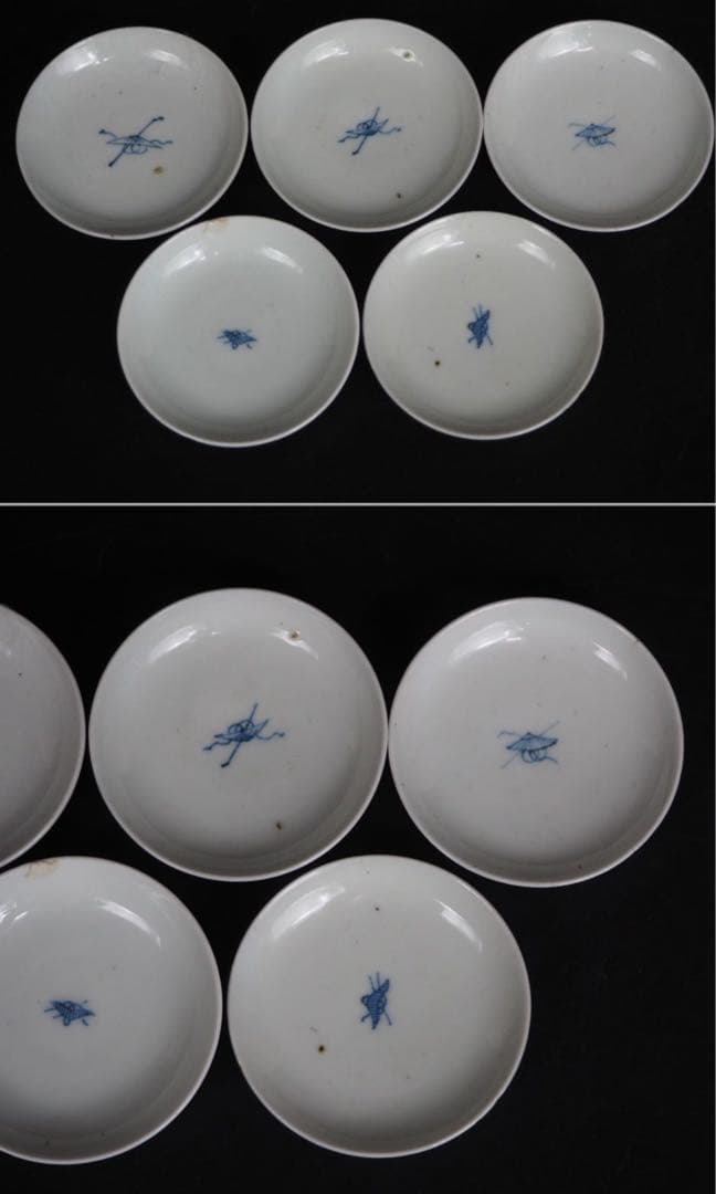 送料無料　江戸時代　青華染付蓋付茶碗５客　径7.6ｃｍ　小振り・極珍品